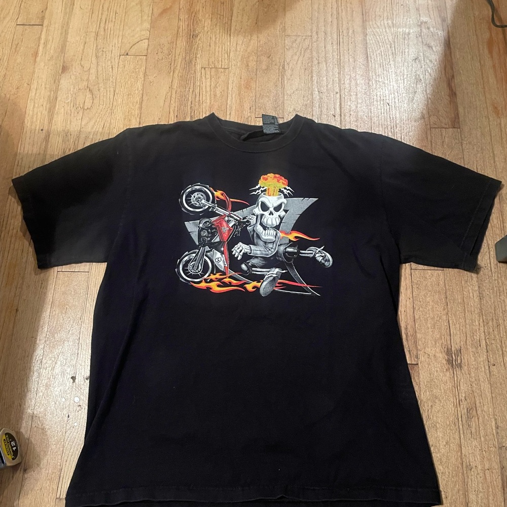 No Boundaries Black Tee with Skull and Motorcycle Graphic